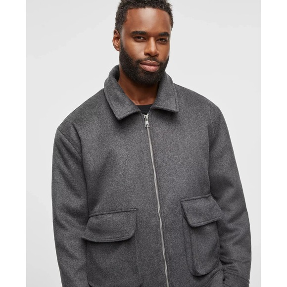 Mode of One Mens Utility Jacket Coat XXL Grey Solid Wool Blend - Picture 2 of 3